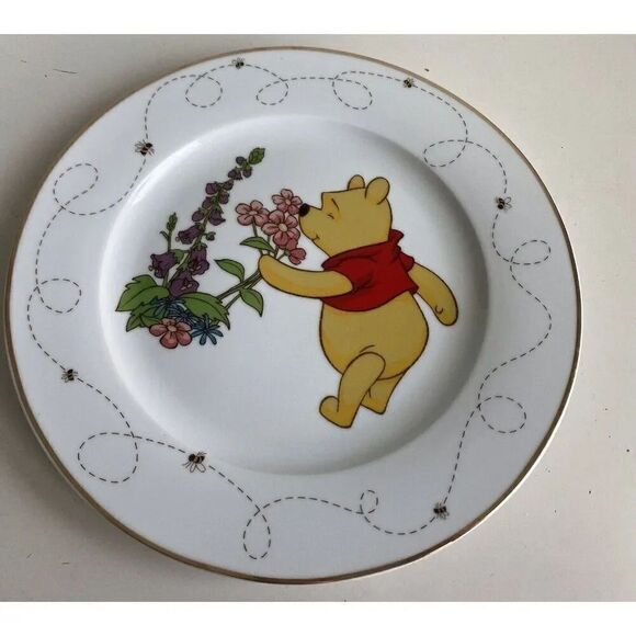 Disney Winnie The Pooh 10.5” Ceramic Dinner Plate Spring Days Flowers NEW - Picture 1 of 9